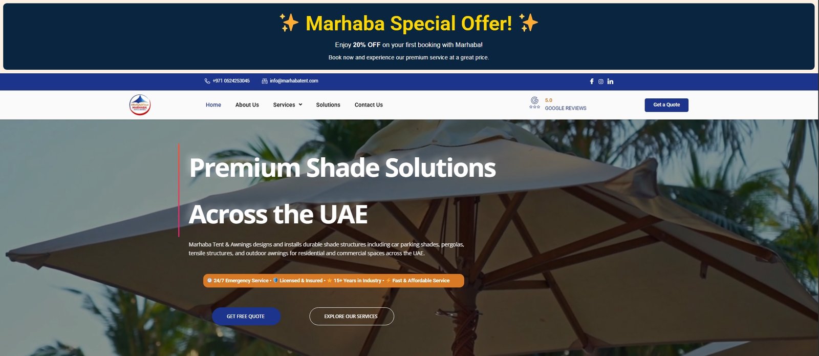 Marhaba Tent website redesign screenshot