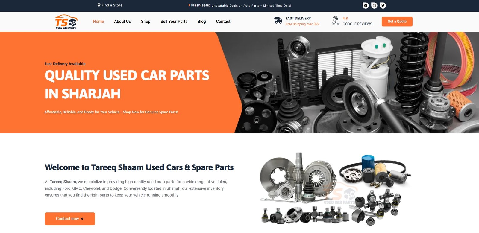TS Used Car Parts website redesign screenshot