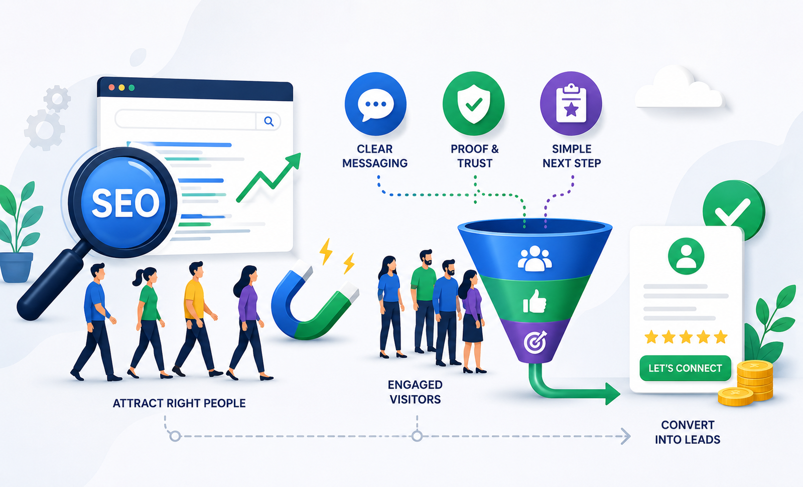 Business team reviewing SEO content, AI search visibility and website growth strategy